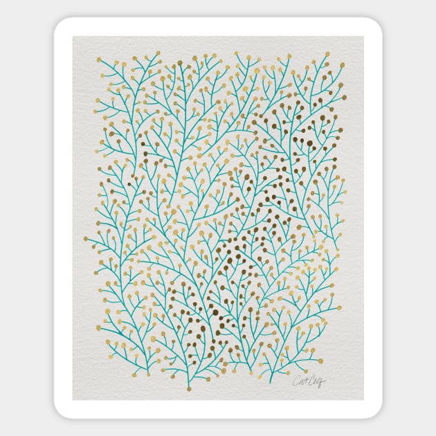 Berry Branches - Gold Turquoise Sticker by CatCoq